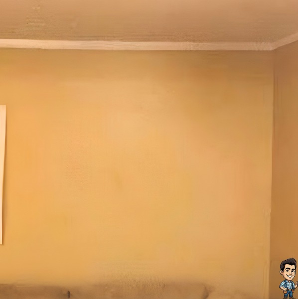 Smooth repaired living room wall and ceiling line after drywall repair